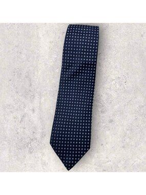 ISAIA 7fold Silk Tie ITALY XL Navy Blue Silver Geometric W:3.5" EUC